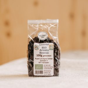 Packung Bio Aronia Beeren 100g vom Zehnerhof, regionale Spezialität aus dem Lungau