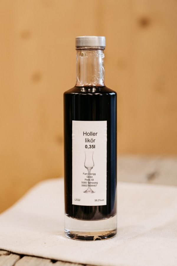 Flasche regionaler 0,35l Hollerlikör aus dem Lungau, Produkt aus bäuerlicher Familienproduktion